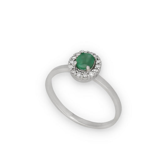 Anillo Lady en Oro Blanco 18k con Diamantes y Esmeralda