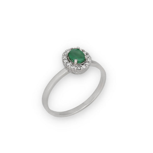 Anillo Lady en Oro Blanco 18k con Diamantes y Esmeralda