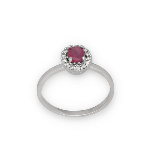 Anillo Lady en Oro Blanco 18k con Diamantes y Rubí