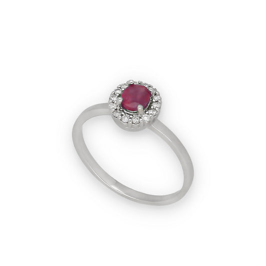 Anillo Lady en Oro Blanco 18k con Diamantes y Rubí