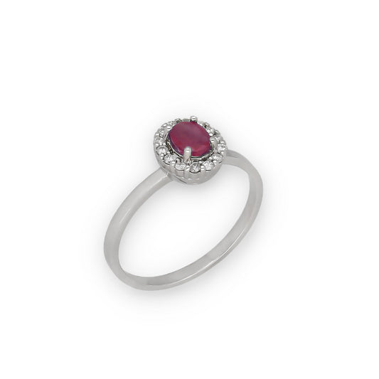 Anillo Lady en Oro Blanco 18k con Diamantes y Rubí