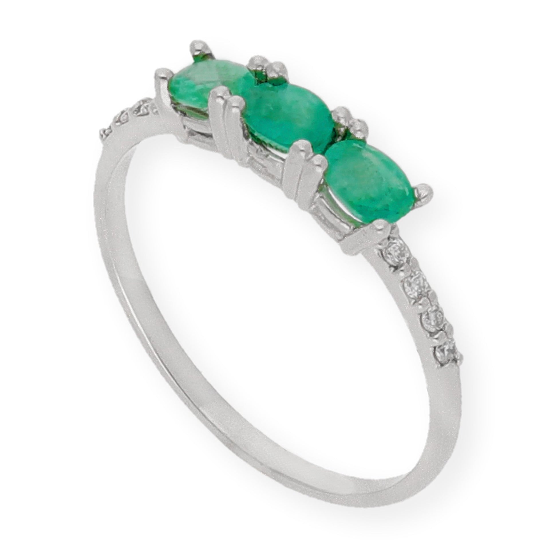Anillo Arya en Oro Blanco con Esmeralda y Brillantes