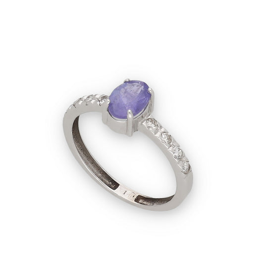Anillo Oro Blanco 18k con Tanzanita y Diamantes Modelo Rosemary