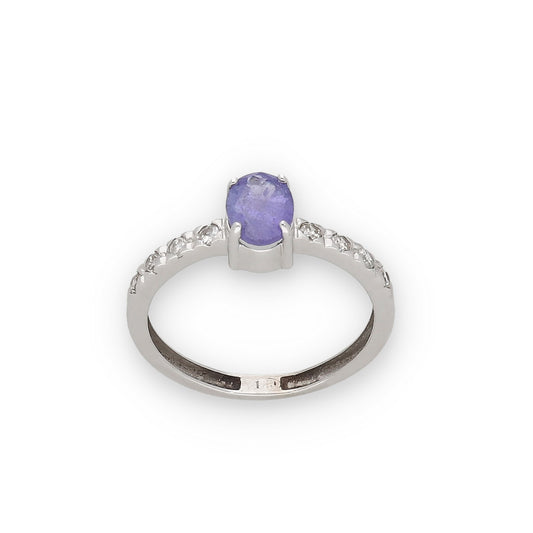 Anillo Oro Blanco 18k con Tanzanita y Diamantes Modelo Rosemary