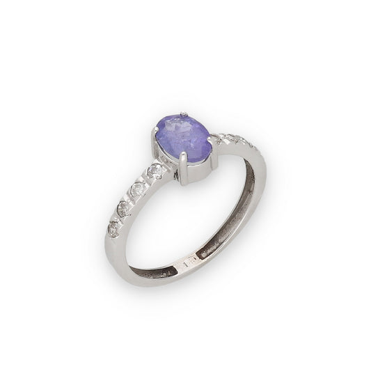 Anillo Oro Blanco 18k con Tanzanita y Diamantes Modelo Rosemary