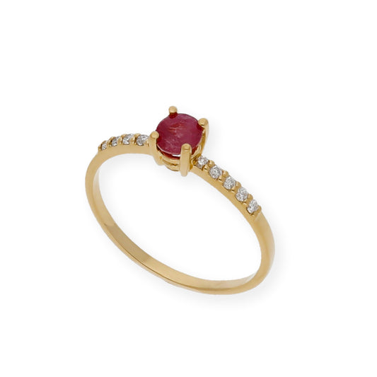 Anillo Lumos en Oro 18K con Rubí Central y Diamantes
