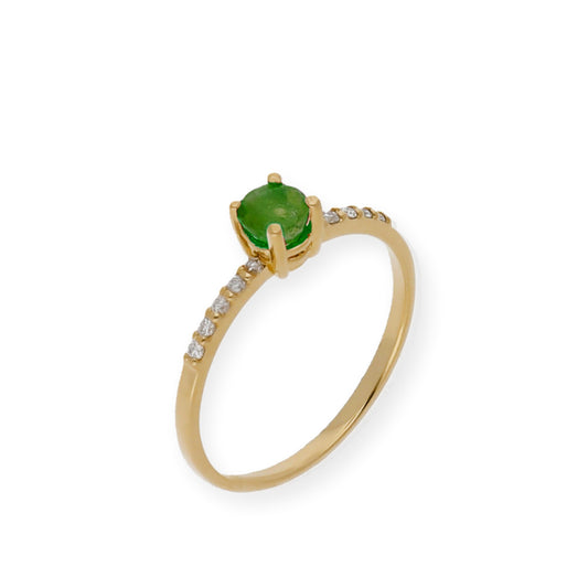 Anillo Lumos en Oro 18K con Esmeralda Central y Diamantes