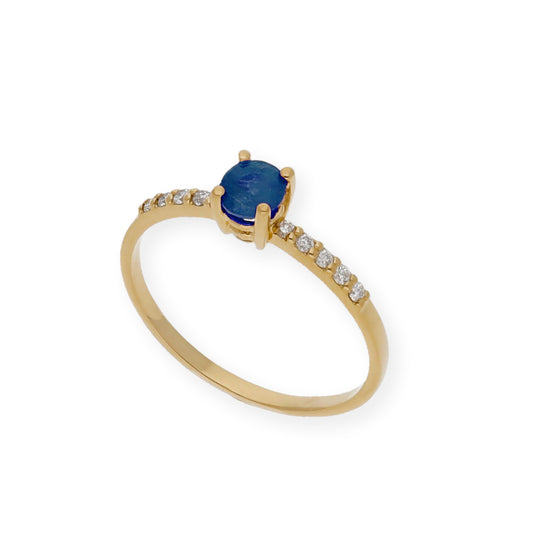 Anillo Lumos en Oro 18K con Zafiro Central y Diamantes