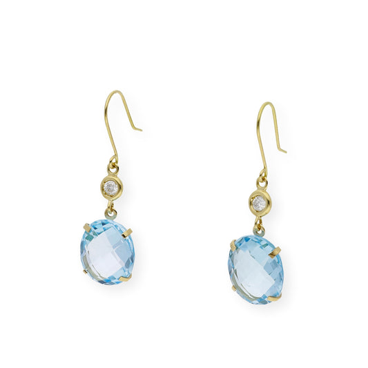 Pendientes Magnus en Oro 18K con Diamantes y Grandes Topacios Azules Ovales