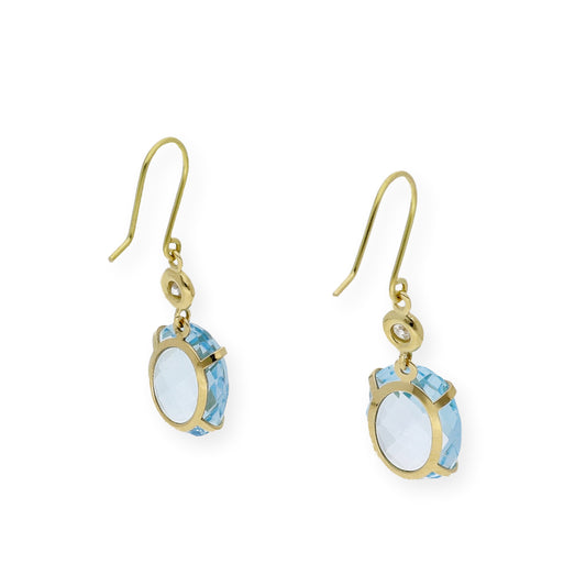 Pendientes Magnus en Oro 18K con Diamantes y Grandes Topacios Azules Ovales