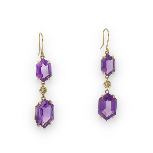 Pendientes Royale en Oro 18K con Diamante Central y Amatistas Marquesa