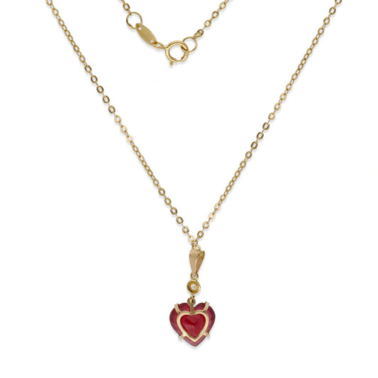 Collar con Colgante Cuore en Oro de 18K con Diamante y Corazón de Rubí