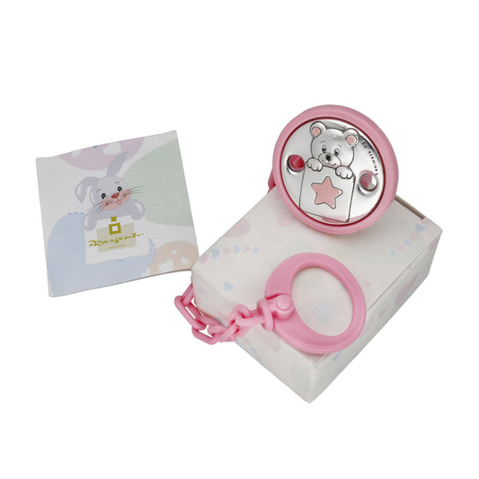 Pinza Chupete Bebé Plata Bilaminada Oso con Estrella Rosa