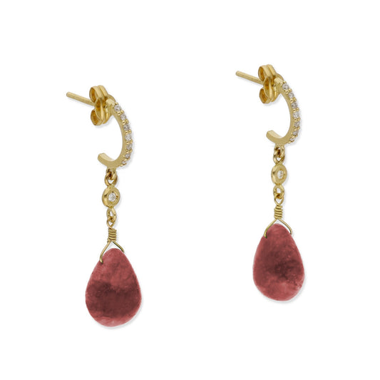 Pendientes Diletto en Oro 18K con Rubíes y Medio Aro de Diamantes