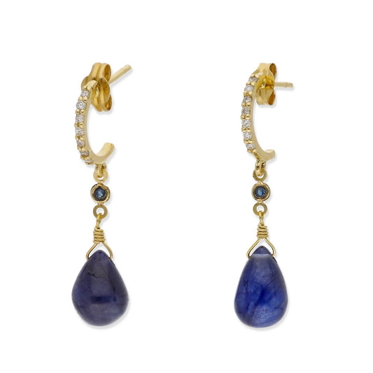 Pendientes Diletto Azul en Oro 18K con Zafiros y Medio Aro de Diamantes