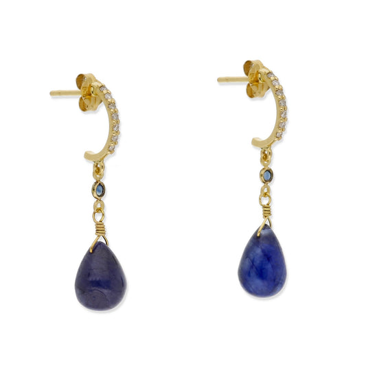 Pendientes Diletto Azul en Oro 18K con Zafiros y Medio Aro de Diamantes