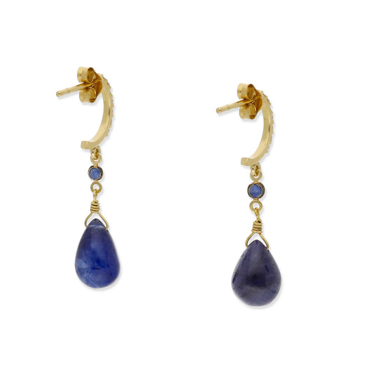 Pendientes Diletto Azul en Oro 18K con Zafiros y Medio Aro de Diamantes