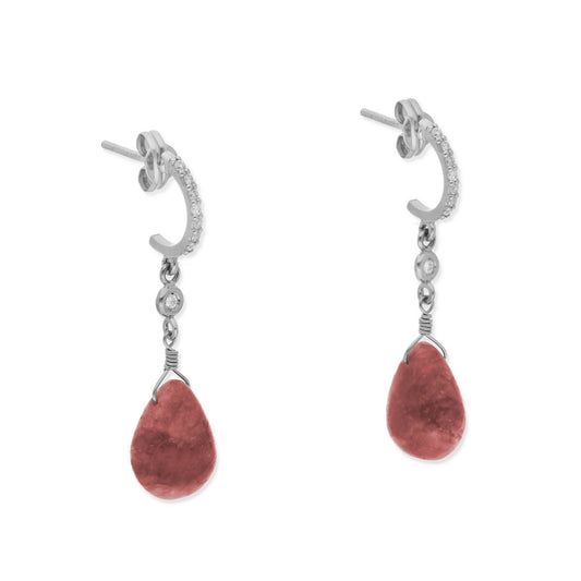 Pendientes Diletto en Oro Blanco 18K con Rubíes y Medio Aro de Diamantes