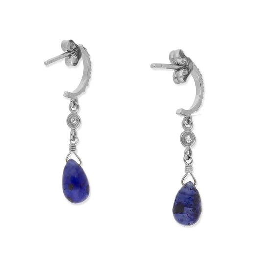 Pendientes Diletto en Oro Blanco 18K con Zafiros y Medio Aro de Diamantes
