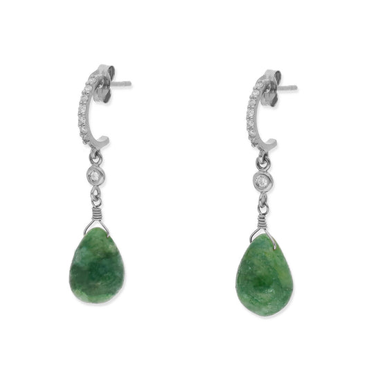 Pendientes Diletto en Oro Blanco 18K con Esmeraldas y Medio Aro de Diamantes
