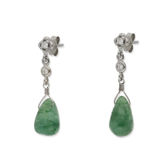 Pendientes Lunaria en Oro Blanco 18K con Diamantes en Flor y Esmeraldas