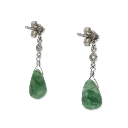 Pendientes Lunaria en Oro Blanco 18K con Diamantes en Flor y Esmeraldas