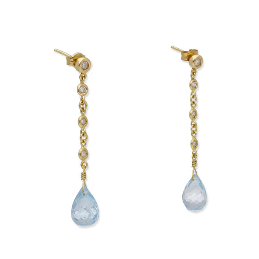 Pendientes Quadama en Oro de Ley 18K con Diamantes y Topacios Azules Facetados