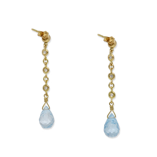 Pendientes Quadama en Oro de Ley 18K con Diamantes y Topacios Azules Facetados