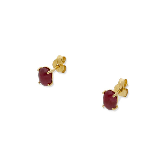Pendientes de Botón en Oro 18K con Rubí 6x4mm