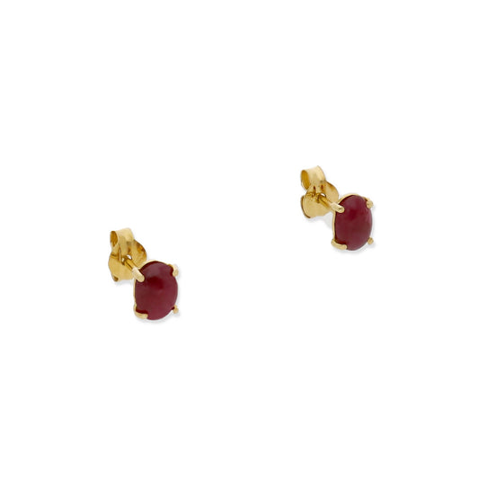 Pendientes de Botón en Oro 18K con Rubí 6x4mm