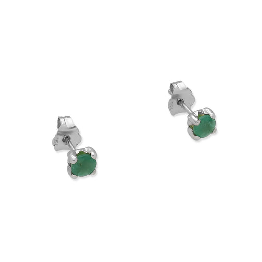 Pendientes de Botón en Oro Blanco 18K con Esmeralda 4mm