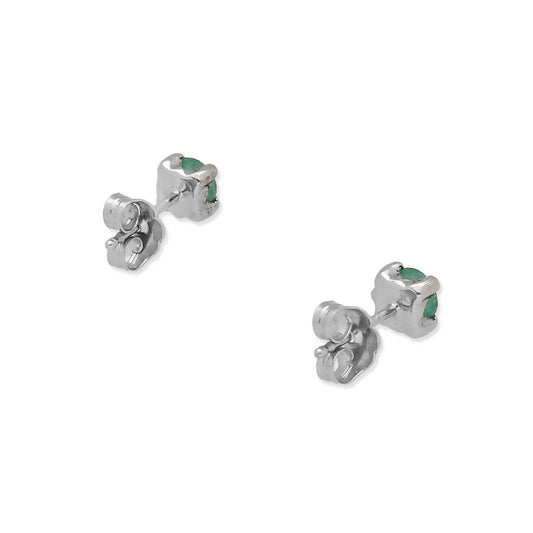 Pendientes de Botón en Oro Blanco 18K con Esmeralda 4mm