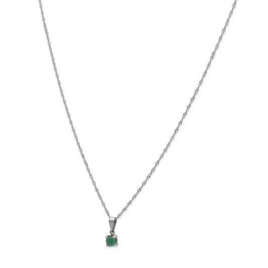 Collar con Colgante de Botón en Oro Blanco 18K con Esmeralda 4mm
