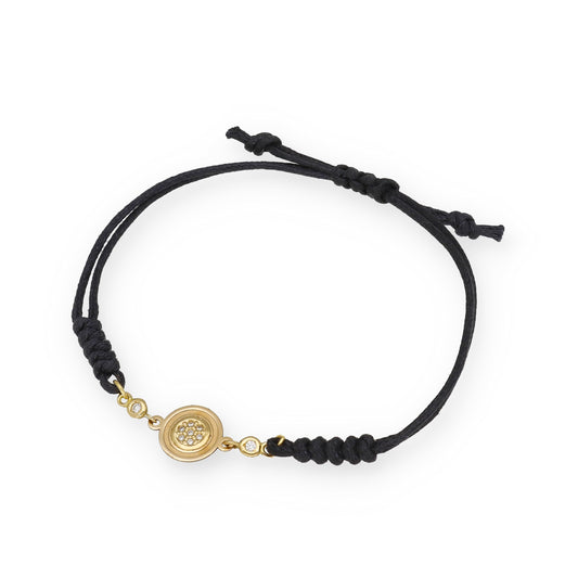 Pulsera Macramé en Oro de 18K con Roseta de Diamantes