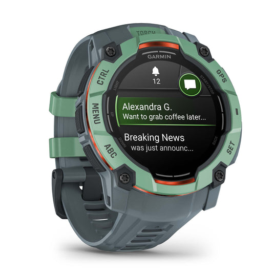 Reloj Garmin Instinct 3 - 50mm, AMOLED Verde con Correa Gris 010-03020-01