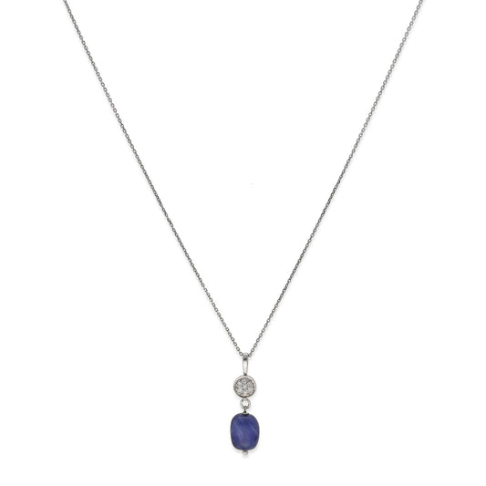 Collar con Colgante Zafiria en Oro Blanco de 18K con Zafiro y Roseta de Diamantes