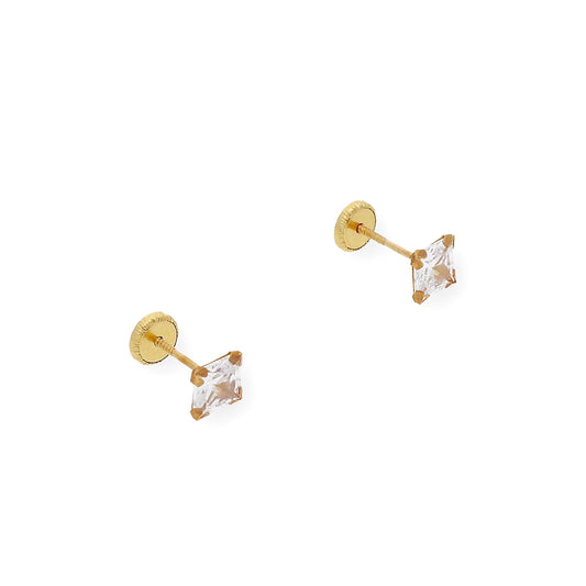 Pendientes Bebé Cuadrado 4 mm en Oro 18K con Circonitas