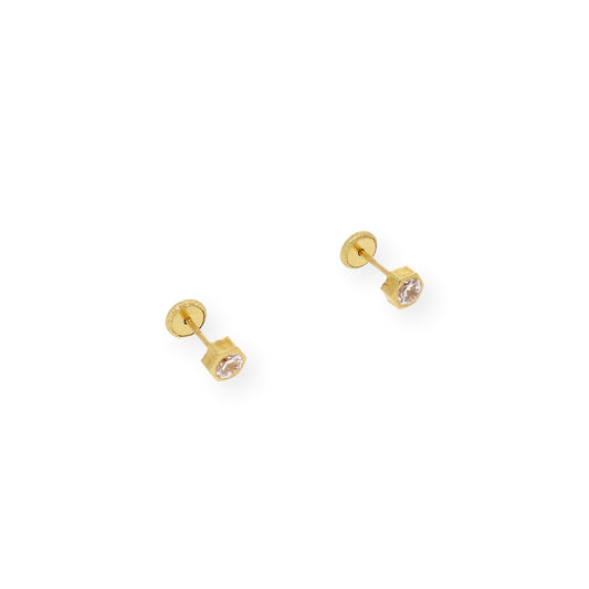 Pendientes Bebé Hexágono 3 mm en Oro 18K con Circonitas