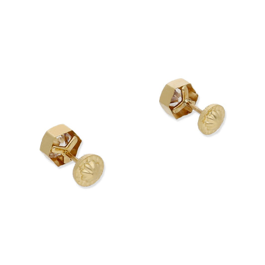 Pendientes Bebé Hexágono 5 mm en Oro 18K con Circonitas