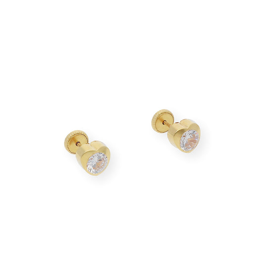 Pendientes Bebé Corazón 5 mm Oro 18K con Circonitas