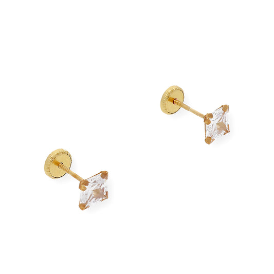 Pendientes Bebé Cuadrado 5 mm en Oro 18K con Circonitas