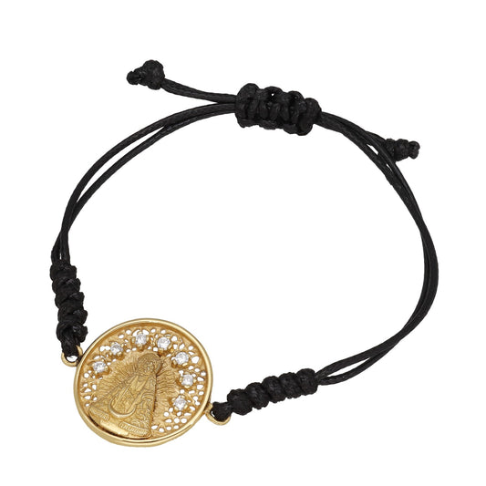 Pulsera Macramé Virgen de la Soledad en Plata Bañada en Oro 18K con Circonitas