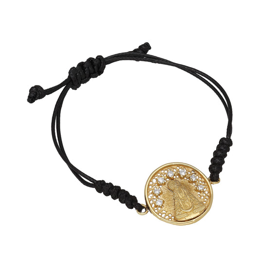 Pulsera Macramé Virgen de la Soledad en Plata Bañada en Oro 18K con Circonitas