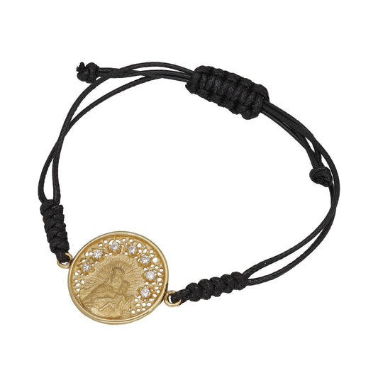 Pulsera Macramé Virgen del Carmen en Plata Bañada en Oro 18K con Circonitas