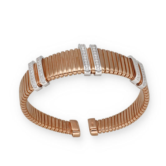 Brazalete Tubo de Gas Plata 925 con Baño de Oro Rosa 18K y Circonitas