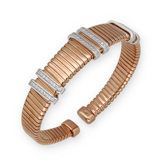 Brazalete Tubo de Gas Plata 925 con Baño de Oro Rosa 18K y Circonitas