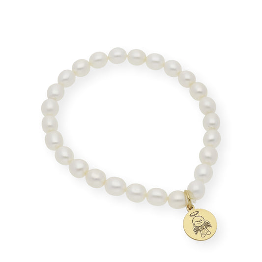 Pulsera de Comunión en Plata de Ley 925 y Perlas con Dije de Ángel