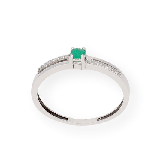 Anillo Corona en Oro Blanco 18K con Diamantes y Esmeralda