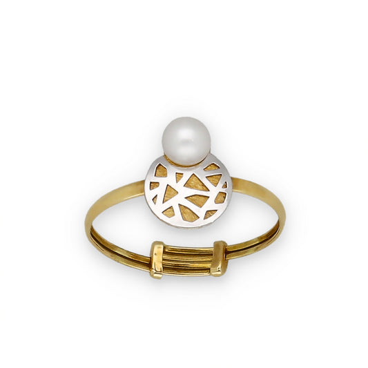 Anillo Alhaja Ajustable en Oro Bicolor de 18K con Mosaico y Perla