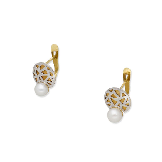 Pendientes Alhaja en Oro Bicolor de 18K con Mosaico y Perla